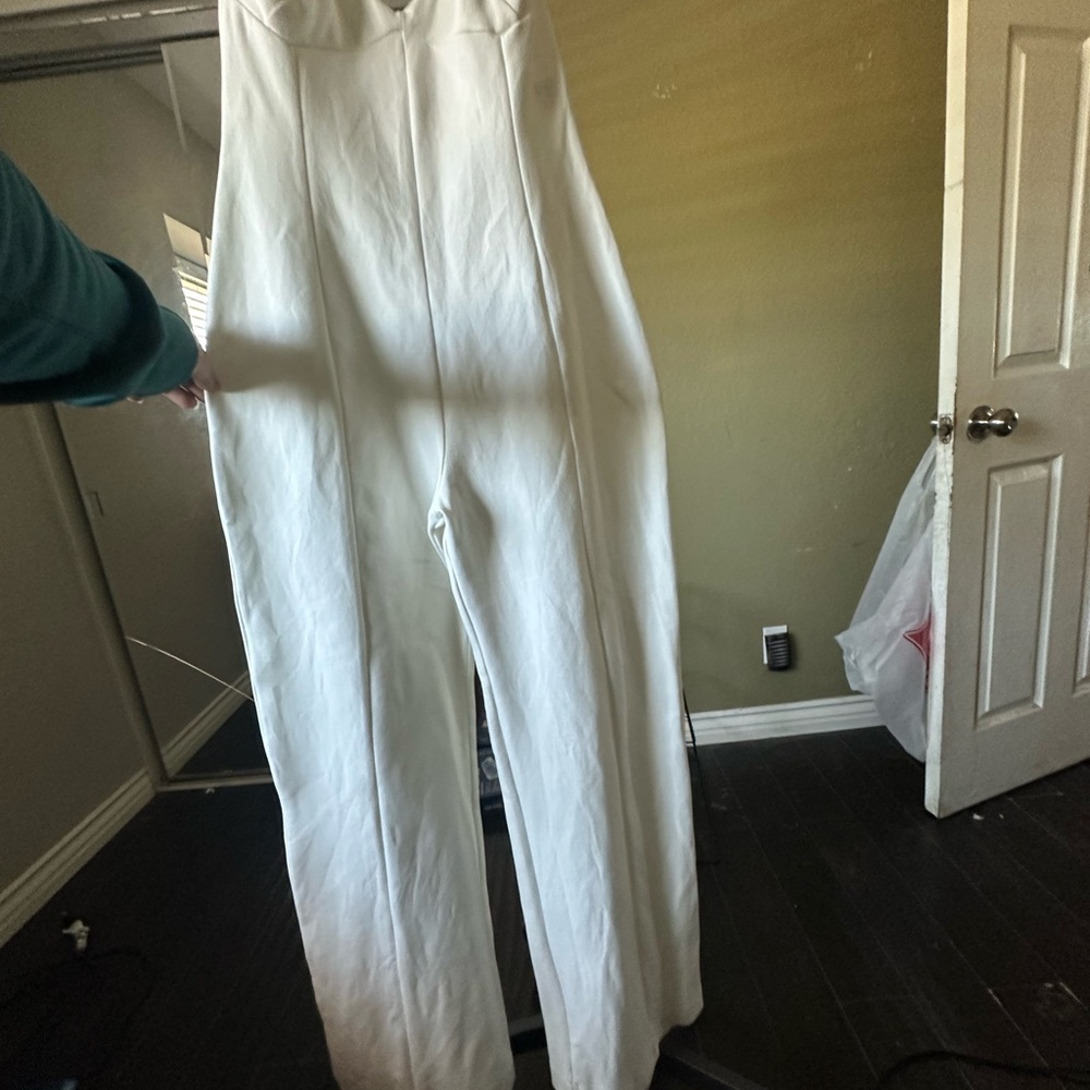 Zara White High-Waist Wide-Leg Jumpsuit